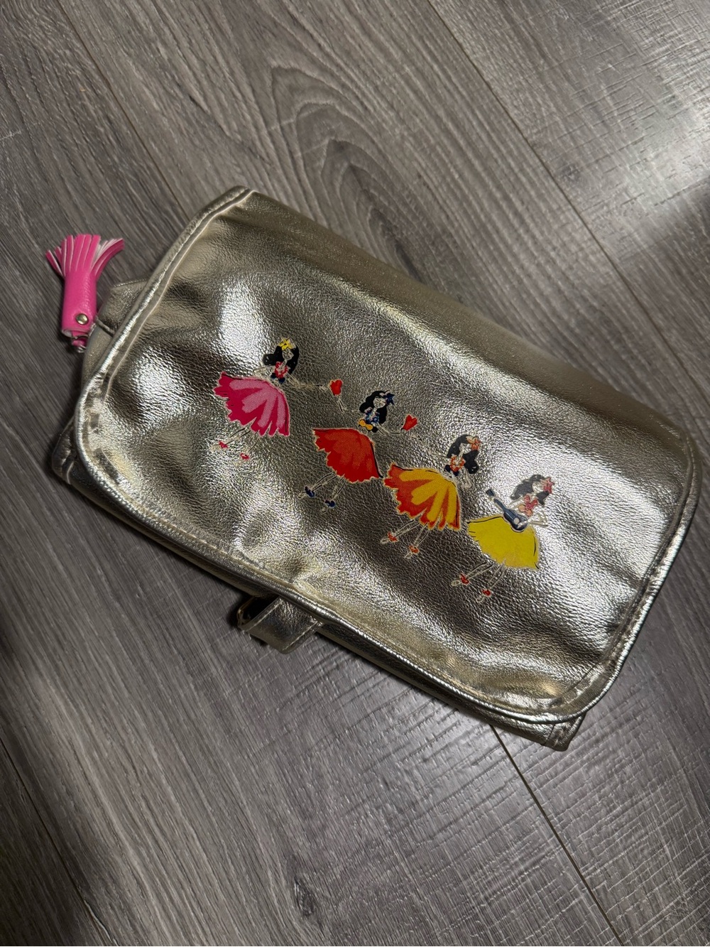 Metallic Gold makeup/travel bag with Colorful Ballerina Print